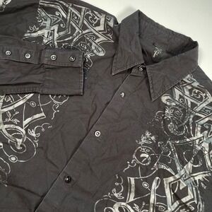 ROAR‎ USA Men's Black Cross Wings Long Sleeve Embroidered Embellished Shirt XXL